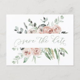 Dusty Rose Eucalyptus Greenery Save The Date Announcement Postcard