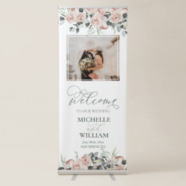 Dusty Rose Eucalyptus Photo Wedding Welcome   Retractable Banner