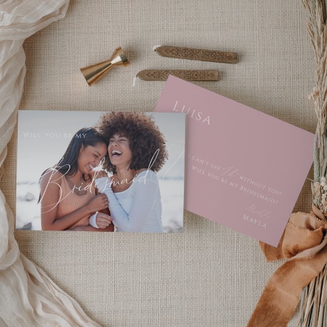 Dusty Rose | Faded Photo Bridesmaid Proposal Card (Creator Uploaded)