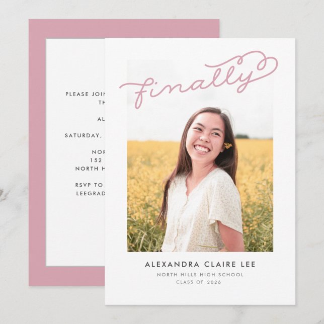 Dusty Rose Finally Photo Graduation Announcement (Front/Back)
