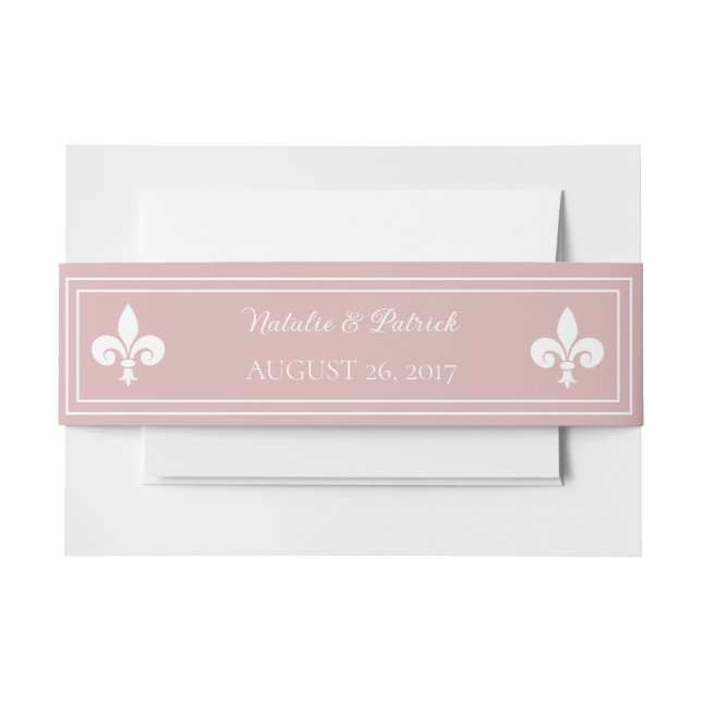 Dusty Rose Fleur de Lis Wedding Invitation Belly Band (Front Example)