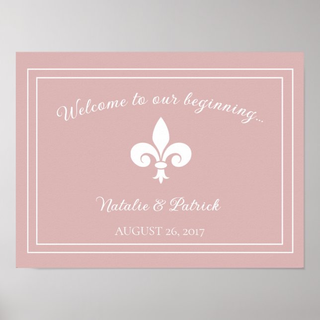 Dusty Rose Fleur de Lis Wedding Poster (Front)