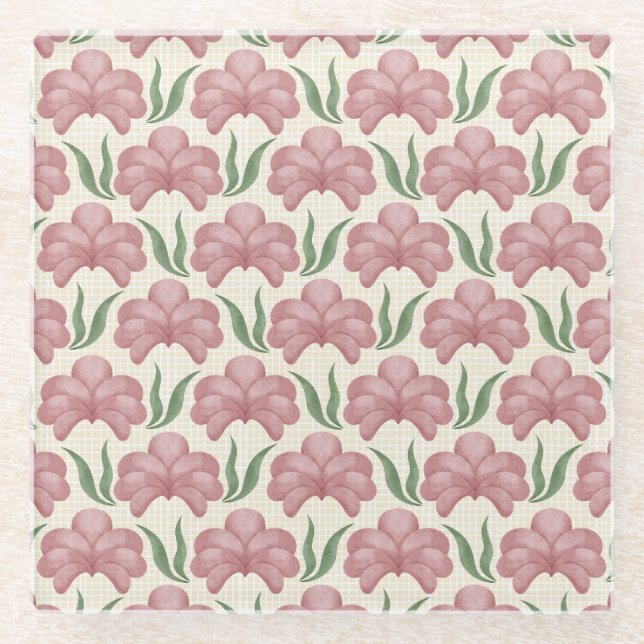 Dusty Rose Flora Glass Coaster (Front)