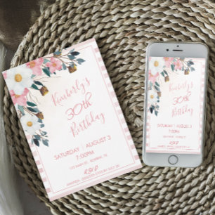 Dusty Rose Floral 30th Birthday Invitation
