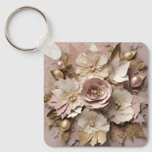 Dusty Rose Floral Aluminum Square Keychain