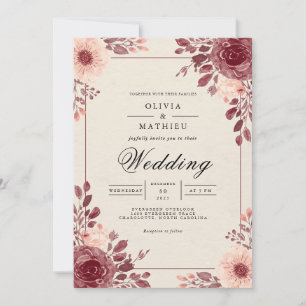 Dusty Rose Floral Arch Flourish Wedding Invitation