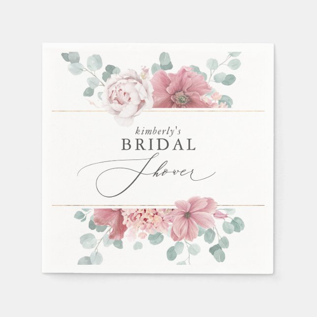 Dusty Rose Floral Baby / Bridal Shower Napkins (Front)