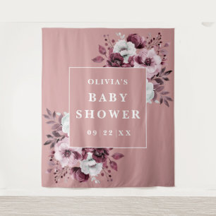 Dusty Rose Floral Baby Shower Photo Backdrop Tapestry