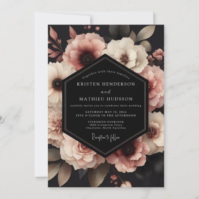 Dusty Rose Floral Bloom Wedding Invitation (Front)