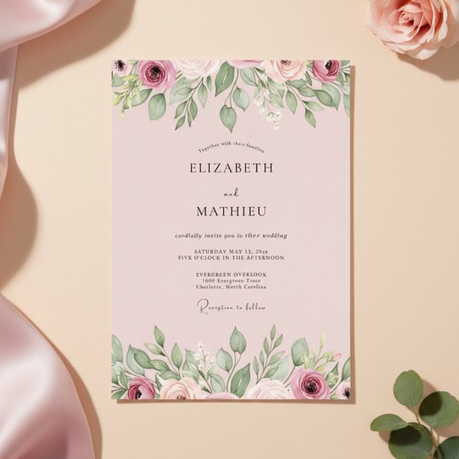 Dusty Rose Floral Bloom Wedding Invitation (Creator Uploaded)