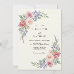 Dusty Rose Floral Blossom Wedding Invitation