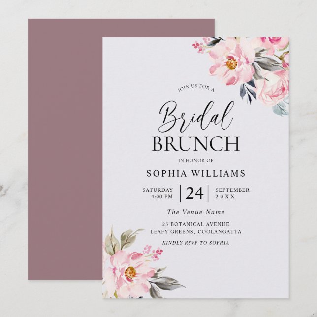 Dusty Rose Floral Blush Pink Bridal Shower Brunch Invitation (Front/Back)
