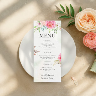 Dusty Rose Floral Boho Wedding Menu Card