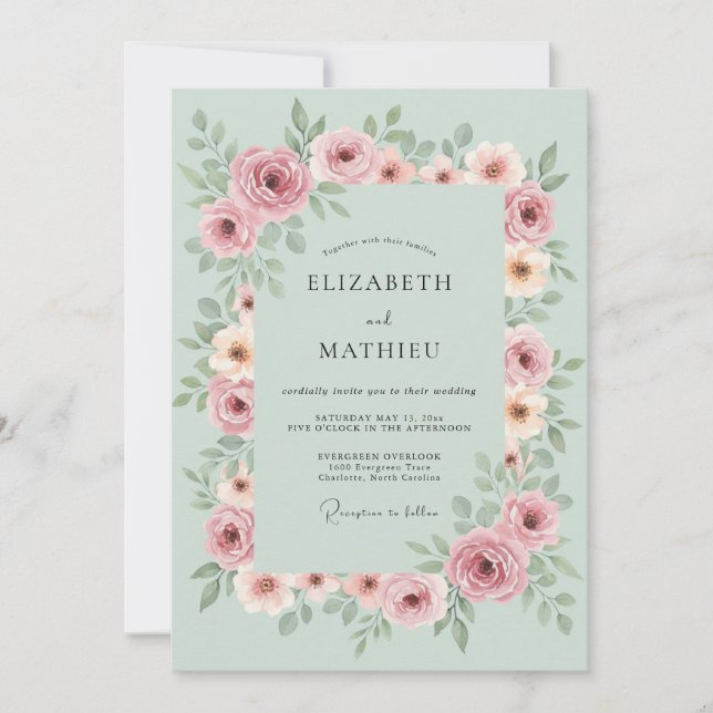 Dusty Rose Floral Botanical Wedding Invitation (Front)