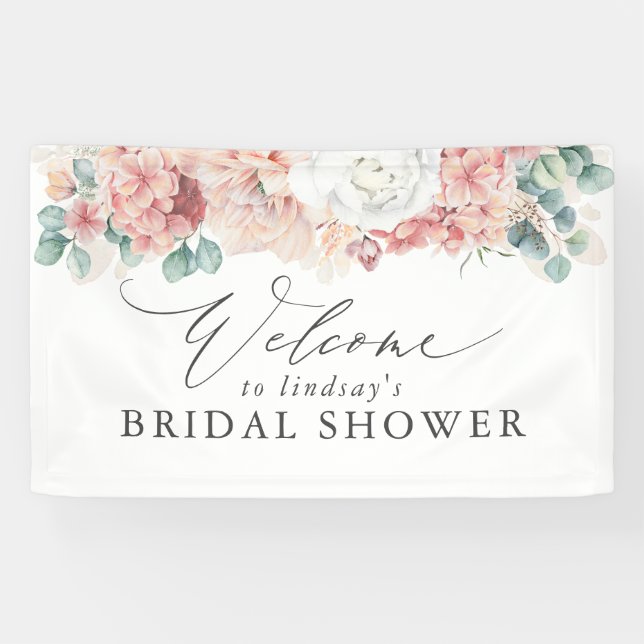 Dusty Rose Floral Bridal / Baby Shower Welcome Ban Banner (Horizontal)