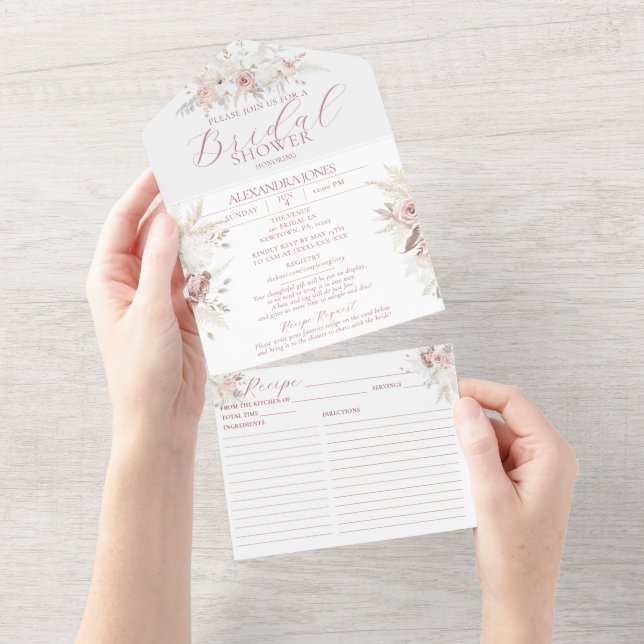 Dusty Rose Floral Bridal Shower All in One Invite (Tearaway)
