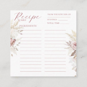 Dusty Rose Floral Bridal Shower Recipe Card Insert