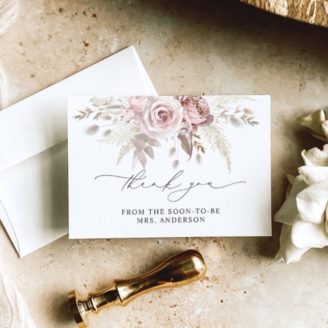 Dusty Rose Floral Bridal Shower Thank You Card (Creator Uploaded)