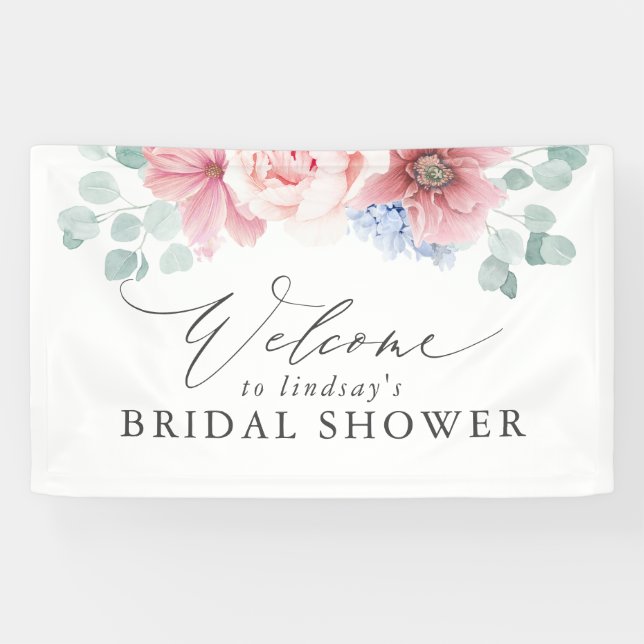 Dusty Rose Floral Bridal Shower Welcome Banner (Horizontal)