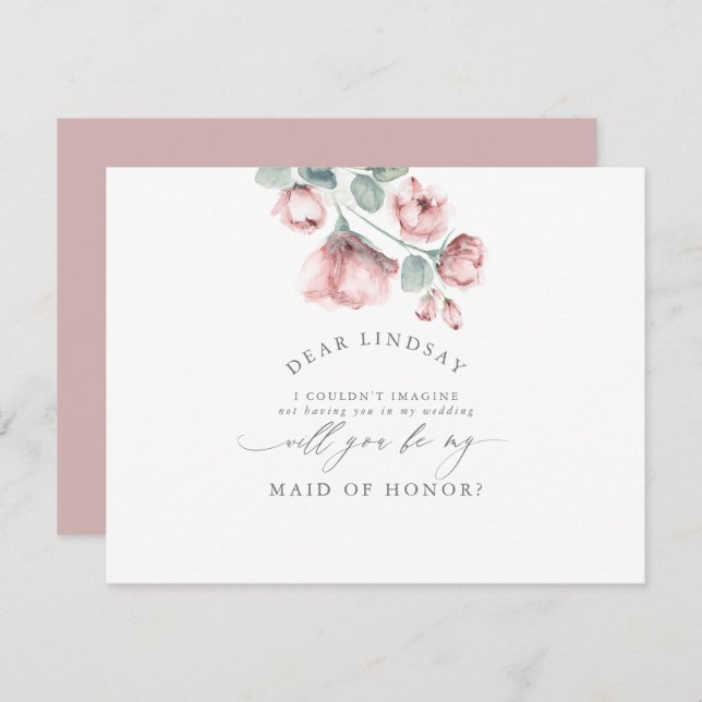 Dusty Rose Floral Bridesmaid - Maid of Honour Invitation (Front/Back)