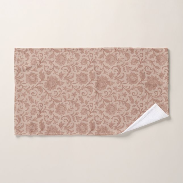 Dusty Rose Floral Brocade Pattern Bath Towel Set (Hand Towel)