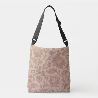 Dusty Rose Floral Brocade Pattern Crossbody Bag
