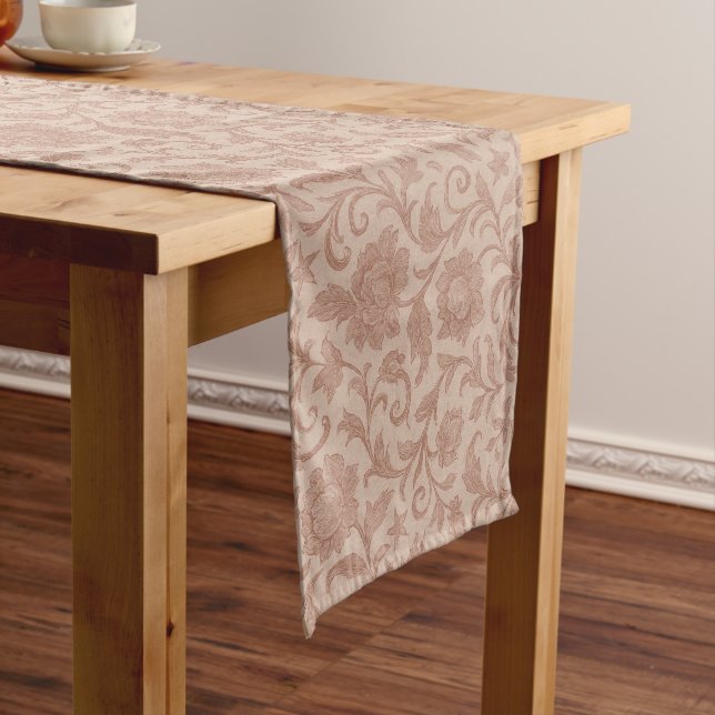 Dusty Rose Floral Brocade Pattern Short Table Runner (In Situ)