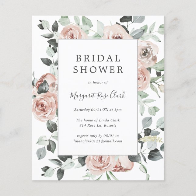 Dusty Rose Floral Budget Bridal Shower Invite Flyer (Front)