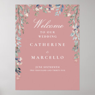 Dusty Rose Floral Cascade Wedding Welcome Sign