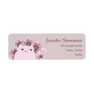 Dusty Rose Floral Cat Return Address