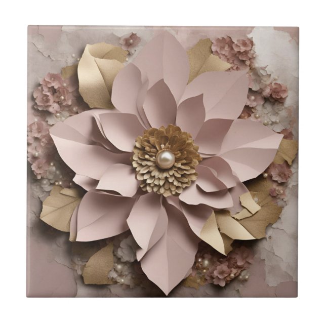 Dusty Rose Floral - Ceramic Tile (Front)