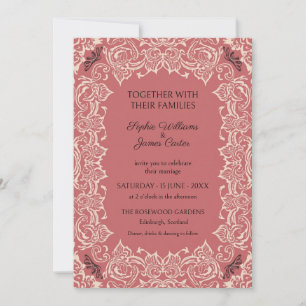 Dusty Rose Floral Damask Wedding Invitation