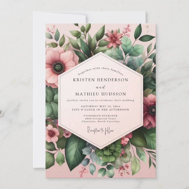 Dusty Rose Floral Dream Wedding Invitation (Front)
