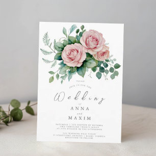 Dusty Rose Floral Elegant Chic Pink Wedding Invitation