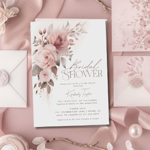 Dusty Rose Floral Elegant Minimal Bridal Shower Invitation