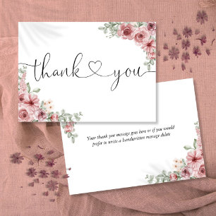 Dusty Rose Floral Elegant Script Heart Thank You Card