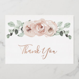 Dusty Rose Floral Elegant Wedding Foil Thank You