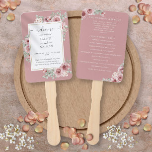Dusty Rose Floral Elegant Wedding Program Hand Fan
