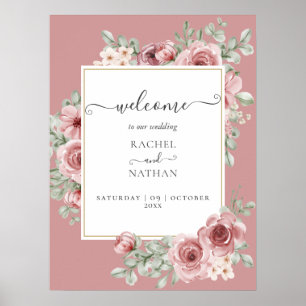 Dusty Rose Floral Elegant Wedding Welcome Sign