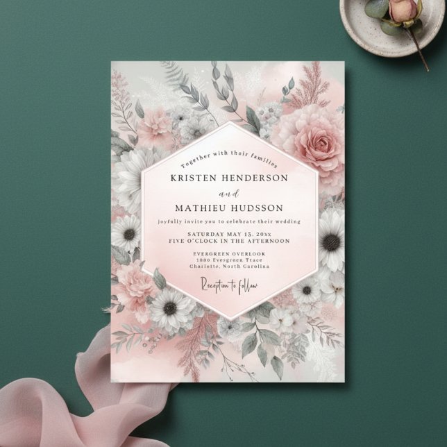 Dusty Rose Floral Ethereal Wedding Invitation (Creator Uploaded)