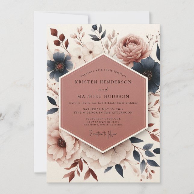 Dusty Rose Floral Ethereal Wedding Invitation (Front)