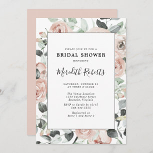 Dusty Rose Floral Eucalyptus Bridal Shower Invitation