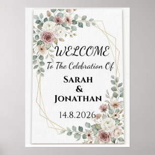 Dusty Rose Floral Geometric Wedding Welcome poster