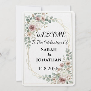 Dusty Rose Floral Geometric Wedding Welcome poster Invitation
