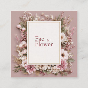 Dusty Rose Floral Gold Frame Romantic Wreath Square Business Card