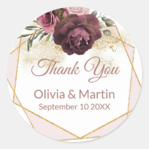 Dusty Rose Floral Gold Geometric Classic Round Sticker