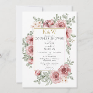 Dusty Rose Floral Gold Monogram Couples Shower Invitation