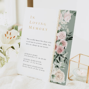 Dusty Rose Floral Gold Sage Green Wedding Memorial Pedestal Sign
