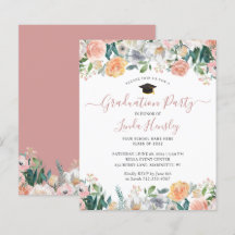 Dusty Rose Floral Graduation Party Invitation