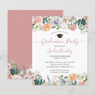 Dusty Rose Floral Graduation Party Invitation